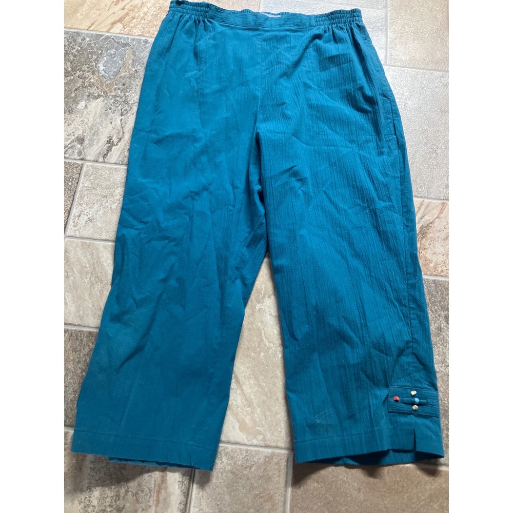 Koret Teal Textured Cropped Pants Women's Size 14 Elastic Waist Decorative